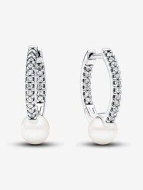 Treated Freshwater Cultured Pearl & Pav�� Hoop Earrings
